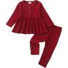 imageKucnuzki Toddler Baby Girl Clothes Outfit Long Sleeve Plain T Shirt Top Baby Girl Pants Leggings Two Piece Outfits SetRed