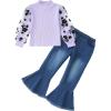 imageKucnuzki Toddler Girl Clothes Cute Kids Clothes Long Sleeve T Shirts Top Bell Bottom Denim Jeans Pants Matching OutfitsPurple