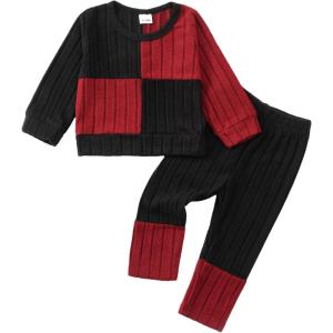 imageKucnuzki Toddler Baby Girl Clothe Long Sleeve Shirt Sweatshirt Leggings 2 Piece Kids Baby Girl Fall Outfit Winter ClotheBlack Red
