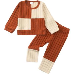 imageKucnuzki Toddler Baby Girl Clothe Long Sleeve Shirt Sweatshirt Leggings 2 Piece Kids Baby Girl Fall Outfit Winter ClotheDark Brown