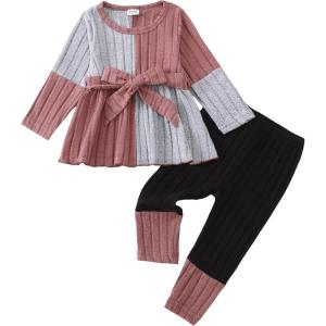 imageKucnuzki Toddler Baby Girl Clothe Long Sleeve Shirt Sweatshirt Leggings 2 Piece Kids Baby Girl Fall Outfit Winter ClotheGray Pink