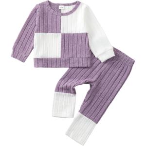 imageKucnuzki Toddler Baby Girl Clothe Long Sleeve Shirt Sweatshirt Leggings 2 Piece Kids Baby Girl Fall Outfit Winter ClothePurple