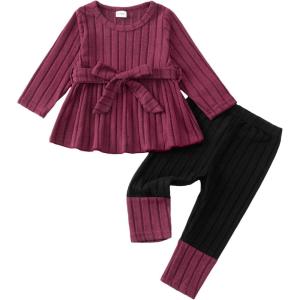 imageKucnuzki Toddler Baby Girl Clothe Long Sleeve Shirt Sweatshirt Leggings 2 Piece Kids Baby Girl Fall Outfit Winter ClotheRose Black