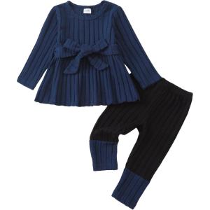 imageKucnuzki Toddler Baby Girl Clothe Long Sleeve Shirt Sweatshirt Leggings 2 Piece Kids Baby Girl Fall Outfit Winter ClotheRoyal Blue