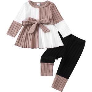 imageKucnuzki Toddler Baby Girl Clothe Long Sleeve Shirt Sweatshirt Leggings 2 Piece Kids Baby Girl Fall Outfit Winter ClotheWhite Pink