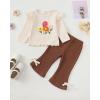 imageKucnuzki Toddler Baby Girl Clothes Outfit Long Sleeve Ruffle T Shirt Top Bell Bottom Pants Two Piece Fall Winter OutfitsBrown