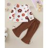 imageKucnuzki Toddler Baby Girl Clothes Outfit Long Sleeve Ruffle T Shirt Top Bell Bottom Pants Two Piece Fall Winter OutfitsBrown Printed