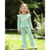 imageKucnuzki Toddler Baby Girl Clothes Outfit Long Sleeve Ruffle T Shirt Top Bell Bottom Pants Two Piece Fall Winter OutfitsLight Green