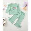 imageKucnuzki Toddler Baby Girl Clothes Outfit Long Sleeve Ruffle T Shirt Top Bell Bottom Pants Two Piece Fall Winter OutfitsLight Green