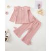 imageKucnuzki Toddler Baby Girl Clothes Outfit Long Sleeve Ruffle T Shirt Top Bell Bottom Pants Two Piece Fall Winter OutfitsPink