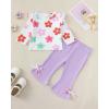 imageKucnuzki Toddler Baby Girl Clothes Outfit Long Sleeve Ruffle T Shirt Top Bell Bottom Pants Two Piece Fall Winter OutfitsPurple Printed