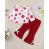 imageKucnuzki Toddler Baby Girl Clothes Outfit Long Sleeve Ruffle T Shirt Top Bell Bottom Pants Two Piece Fall Winter OutfitsRed Printed