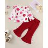 imageKucnuzki Toddler Baby Girl Clothes Outfit Long Sleeve Ruffle T Shirt Top Bell Bottom Pants Two Piece Fall Winter OutfitsRed Printed