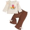imageKucnuzki Toddler Baby Girl Clothes Outfit Long Sleeve Ruffle T Shirt Top Bell Bottom Pants Two Piece Fall Winter OutfitsBrown