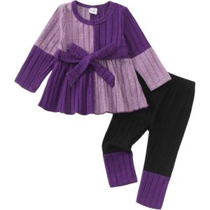 imageKucnuzki Toddler Baby Girl Clothe Long Sleeve Shirt Sweatshirt Leggings 2 Piece Kids Baby Girl Fall Outfit Winter ClotheDark Purple