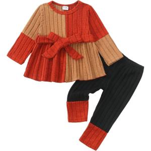 imageKucnuzki Toddler Baby Girl Clothe Long Sleeve Shirt Sweatshirt Leggings 2 Piece Kids Baby Girl Fall Outfit Winter ClotheOrange