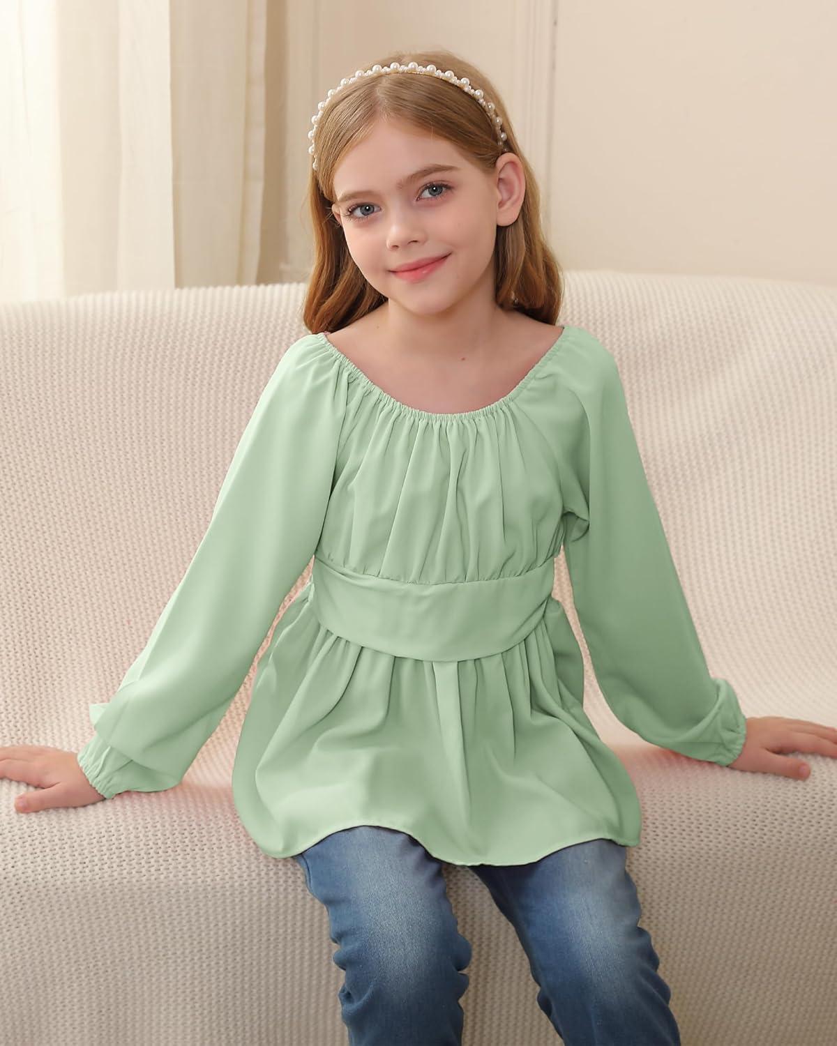 imageKucnuzki Todder Baby Girl Clothes Long Sleeve Shirts Top Denim Bell Bottom Jeans 2 Piece Fall Winter Girl Outfits SetLight Green