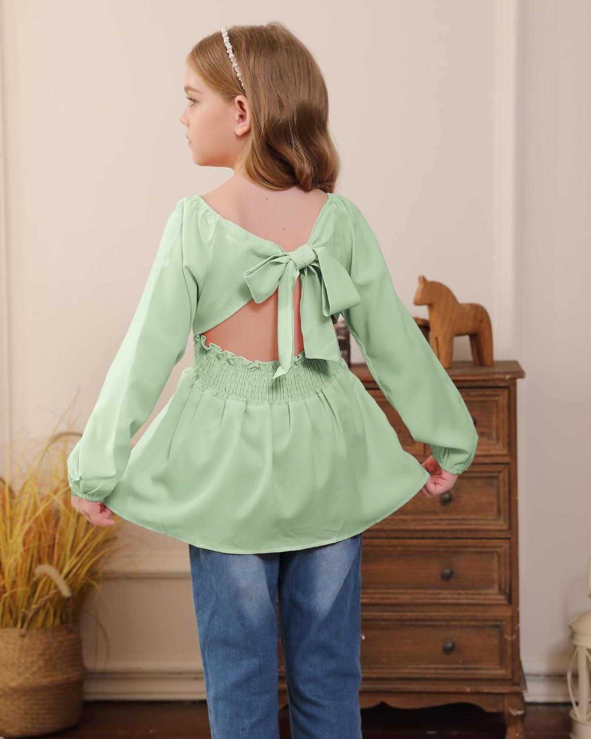 imageKucnuzki Todder Baby Girl Clothes Long Sleeve Shirts Top Denim Bell Bottom Jeans 2 Piece Fall Winter Girl Outfits SetLight Green