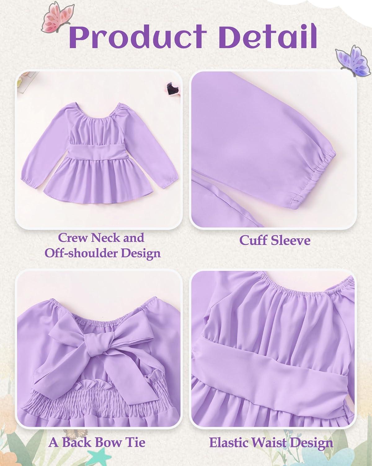 imageKucnuzki Todder Baby Girl Clothes Long Sleeve Shirts Top Denim Bell Bottom Jeans 2 Piece Fall Winter Girl Outfits SetPurple