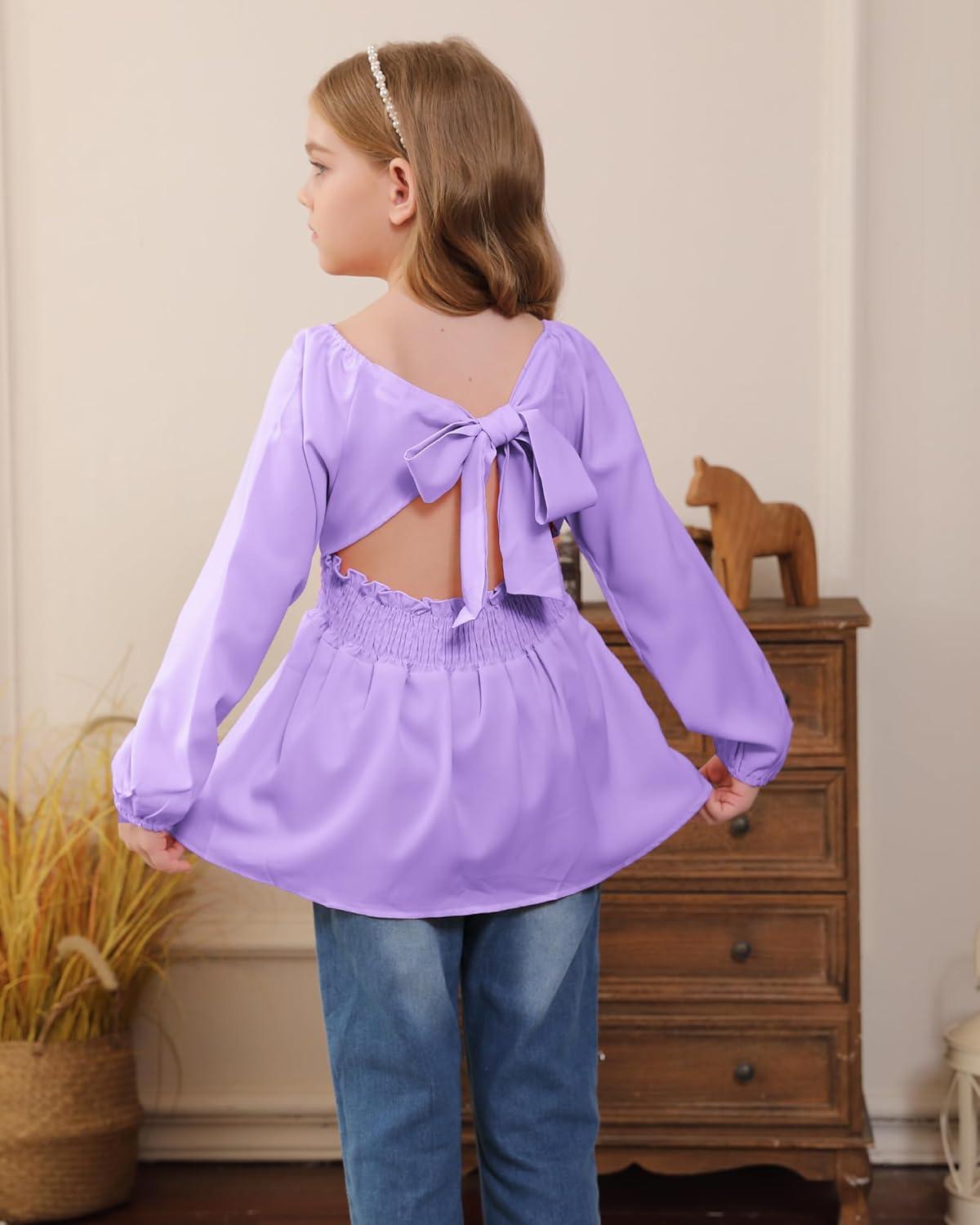 imageKucnuzki Todder Baby Girl Clothes Long Sleeve Shirts Top Denim Bell Bottom Jeans 2 Piece Fall Winter Girl Outfits SetPurple