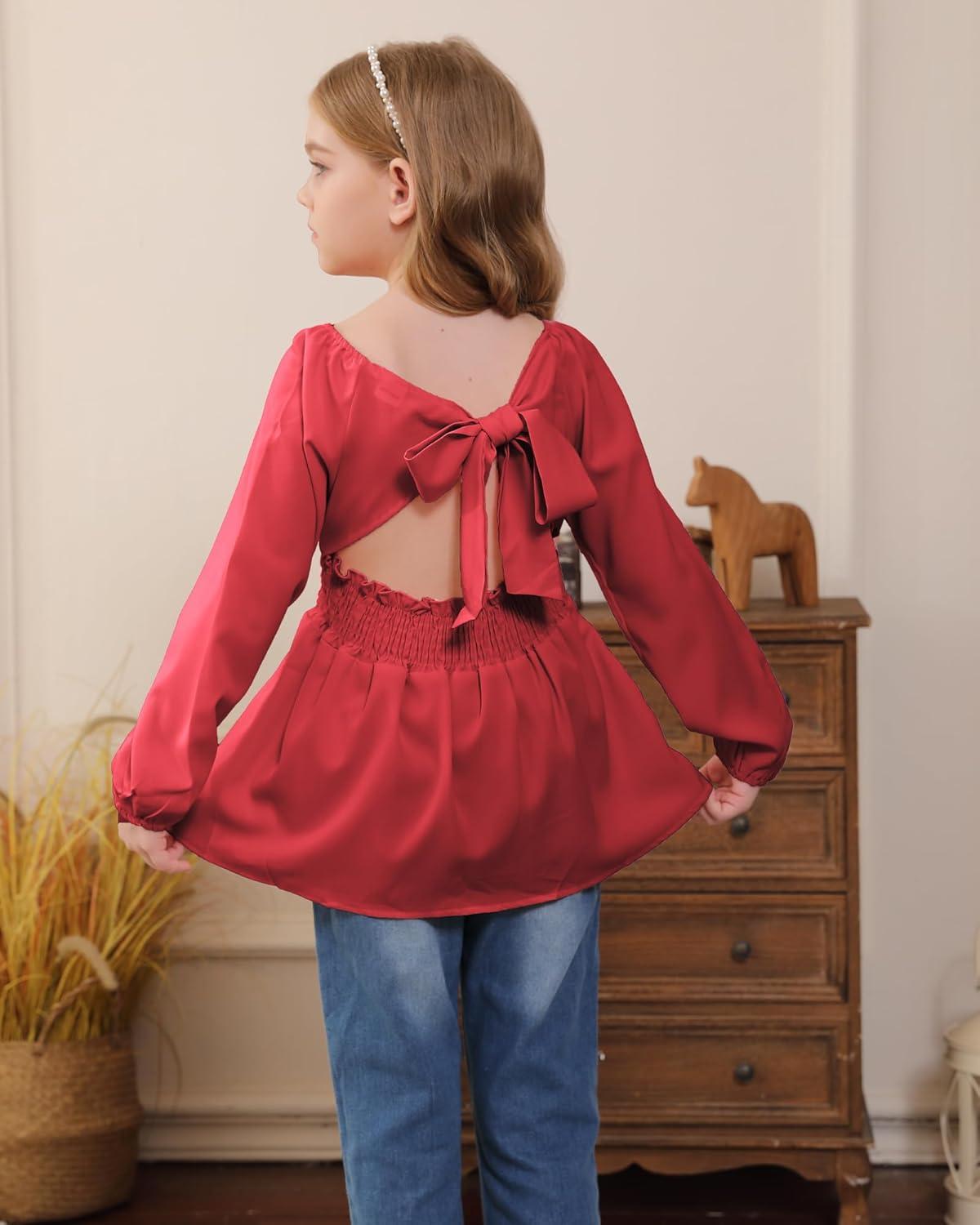 imageKucnuzki Todder Baby Girl Clothes Long Sleeve Shirts Top Denim Bell Bottom Jeans 2 Piece Fall Winter Girl Outfits SetRed