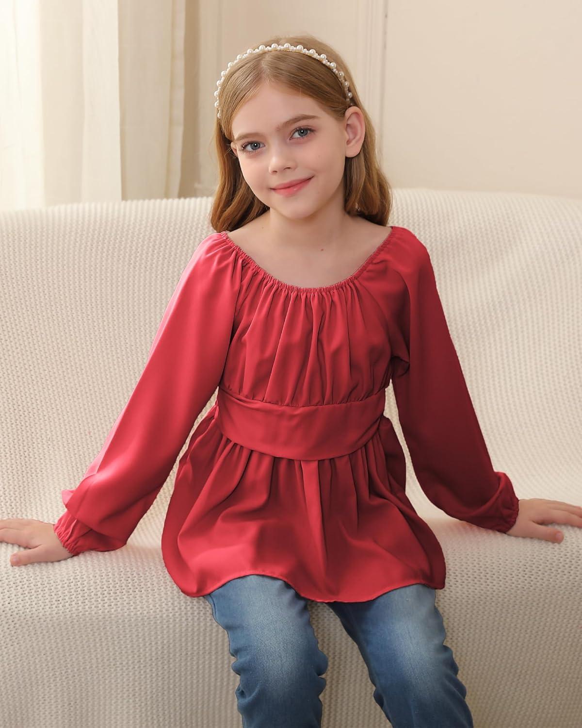 imageKucnuzki Todder Baby Girl Clothes Long Sleeve Shirts Top Denim Bell Bottom Jeans 2 Piece Fall Winter Girl Outfits SetRed