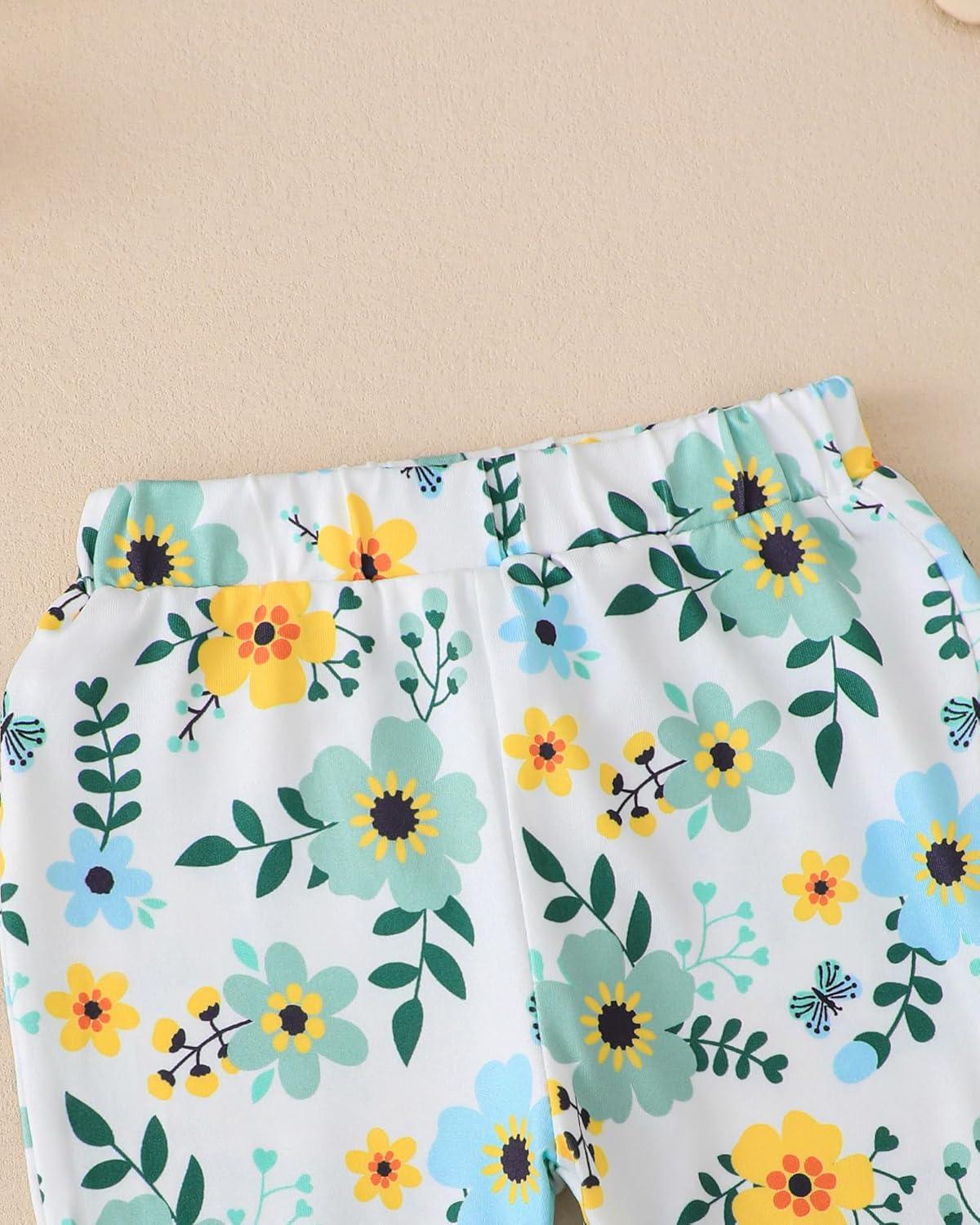 imageKucnuzki Toddler Baby Girl Clothes Long Sleeve Shirt Ruffle Soft Tops Bell Bottom Long Pants Fall Winter 2 Piece OutfitsLight Green