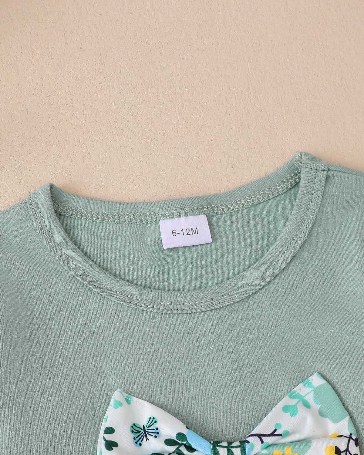 imageKucnuzki Toddler Baby Girl Clothes Long Sleeve Shirt Ruffle Soft Tops Bell Bottom Long Pants Fall Winter 2 Piece OutfitsLight Green