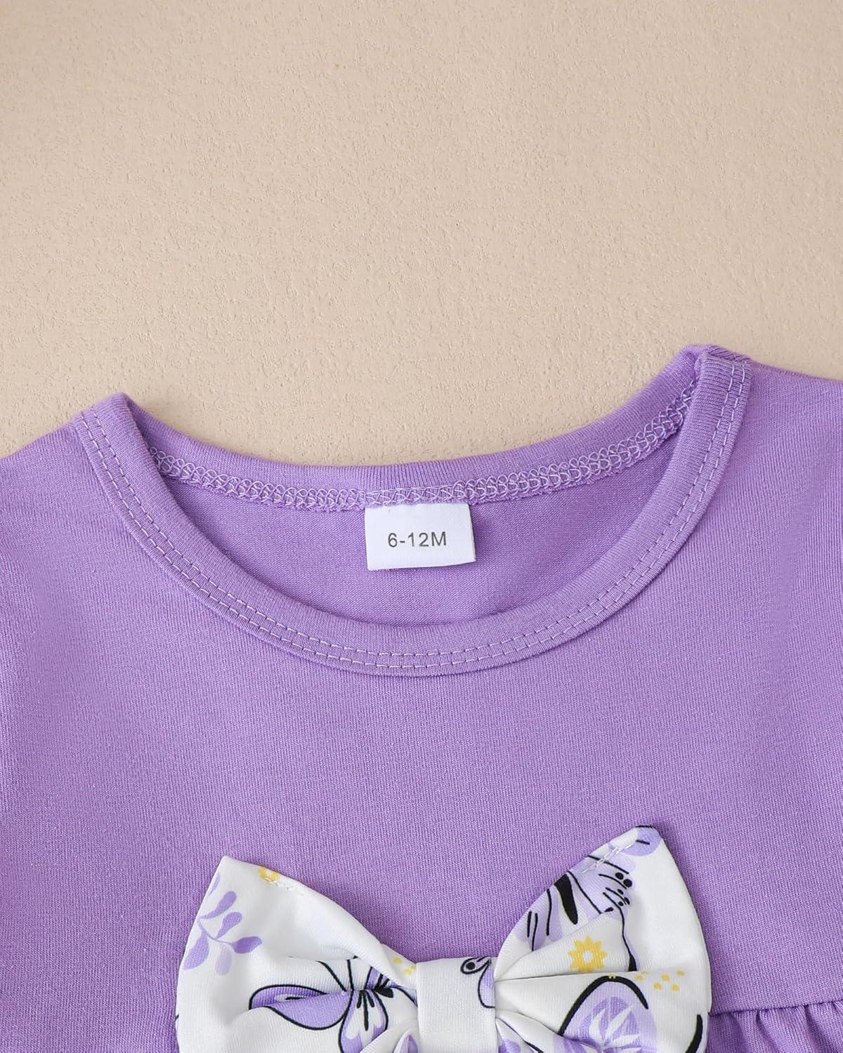 imageKucnuzki Toddler Baby Girl Clothes Long Sleeve Shirt Ruffle Soft Tops Bell Bottom Long Pants Fall Winter 2 Piece OutfitsPurple