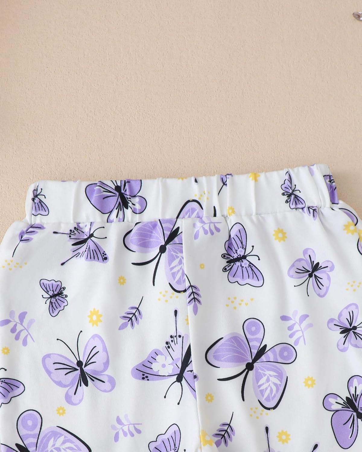 imageKucnuzki Toddler Baby Girl Clothes Long Sleeve Shirt Ruffle Soft Tops Bell Bottom Long Pants Fall Winter 2 Piece OutfitsPurple