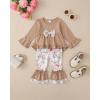 imageKucnuzki Toddler Baby Girl Clothes Long Sleeve Shirt Ruffle Soft Tops Bell Bottom Long Pants Fall Winter 2 Piece OutfitsLight Brown
