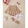 imageKucnuzki Toddler Baby Girl Clothes Long Sleeve Shirt Ruffle Soft Tops Bell Bottom Long Pants Fall Winter 2 Piece OutfitsLight Brown