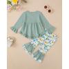imageKucnuzki Toddler Baby Girl Clothes Long Sleeve Shirt Ruffle Soft Tops Bell Bottom Long Pants Fall Winter 2 Piece OutfitsLight Green