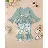imageKucnuzki Toddler Baby Girl Clothes Long Sleeve Shirt Ruffle Soft Tops Bell Bottom Long Pants Fall Winter 2 Piece OutfitsLight Green
