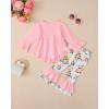 imageKucnuzki Toddler Baby Girl Clothes Long Sleeve Shirt Ruffle Soft Tops Bell Bottom Long Pants Fall Winter 2 Piece OutfitsPink