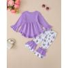 imageKucnuzki Toddler Baby Girl Clothes Long Sleeve Shirt Ruffle Soft Tops Bell Bottom Long Pants Fall Winter 2 Piece OutfitsPurple