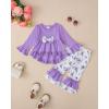 imageKucnuzki Toddler Baby Girl Clothes Long Sleeve Shirt Ruffle Soft Tops Bell Bottom Long Pants Fall Winter 2 Piece OutfitsPurple