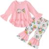 imageKucnuzki Toddler Baby Girl Clothes Long Sleeve Shirt Ruffle Soft Tops Bell Bottom Long Pants Fall Winter 2 Piece OutfitsPink