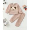 imageKucnuzki Baby Toddler Girl Clothes Long Sleeve Crewneck Sweatshirt Tops Sweatpant Sweatsuit Baby Girl Fall Winter OutfitKhaki Dog