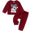 imageKucnuzki Baby Toddler Girl Clothes Long Sleeve Crewneck Sweatshirt Tops Sweatpant Sweatsuit Baby Girl Fall Winter OutfitRed Cat
