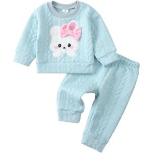 imageKucnuzki Baby Toddler Girl Clothes Long Sleeve Crewneck Sweatshirt Tops Sweatpant Sweatsuit Baby Girl Fall Winter OutfitBlue Rabbit