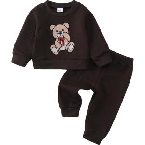 imageKucnuzki Baby Toddler Girl Clothes Long Sleeve Crewneck Sweatshirt Tops Sweatpant Sweatsuit Baby Girl Fall Winter OutfitBrown Bear
