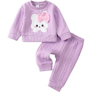 imageKucnuzki Baby Toddler Girl Clothes Long Sleeve Crewneck Sweatshirt Tops Sweatpant Sweatsuit Baby Girl Fall Winter OutfitPurple Rabbit