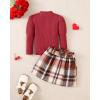 image:imageKucnuzki Toddler Baby Girl Fall Winter Clothes Long Sleeve Ribbed Shirt Top Corduroy Mini Skirt Plaid Aline Dress OutfitDark Red