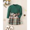 image:imageKucnuzki Toddler Baby Girl Fall Winter Clothes Long Sleeve Ribbed Shirt Top Corduroy Mini Skirt Plaid Aline Dress OutfitGreen