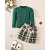 image:imageKucnuzki Toddler Baby Girl Fall Winter Clothes Long Sleeve Ribbed Shirt Top Corduroy Mini Skirt Plaid Aline Dress OutfitGreen