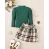image:imageKucnuzki Toddler Baby Girl Fall Winter Clothes Long Sleeve Ribbed Shirt Top Corduroy Mini Skirt Plaid Aline Dress OutfitGreen