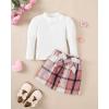 image:imageKucnuzki Toddler Baby Girl Fall Winter Clothes Long Sleeve Ribbed Shirt Top Corduroy Mini Skirt Plaid Aline Dress OutfitWhite