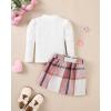 image:imageKucnuzki Toddler Baby Girl Fall Winter Clothes Long Sleeve Ribbed Shirt Top Corduroy Mini Skirt Plaid Aline Dress OutfitWhite