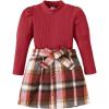 image:imageKucnuzki Toddler Baby Girl Fall Winter Clothes Long Sleeve Ribbed Shirt Top Corduroy Mini Skirt Plaid Aline Dress OutfitDark Red